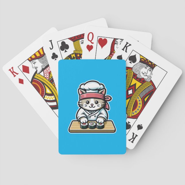 Sushi-Making Cat: Humorous Chef Art Playing Cards (Back)