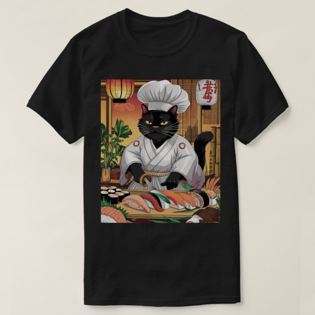 Sushi Master Black Cat T-Shirt (Design Front)