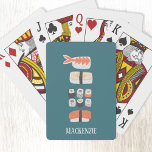 Sushi Name Playing Cards<br><div class="desc">Japanese sushi food art on a deep green background.
Change or remove the name to personalise.</div>