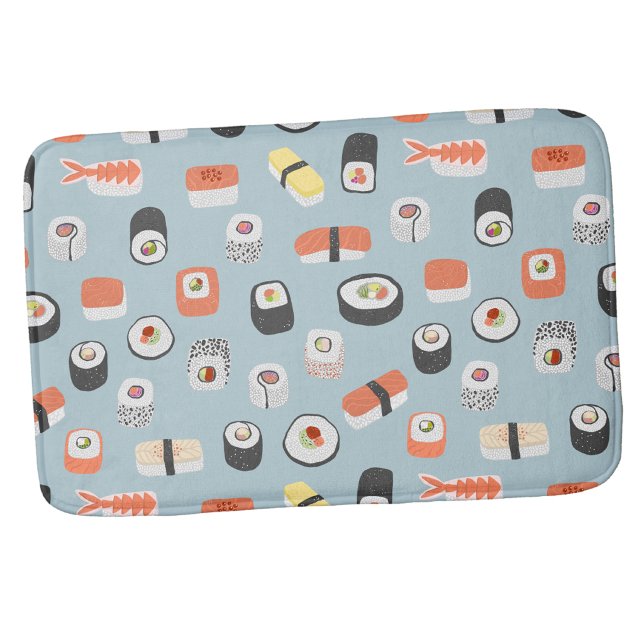 Sushi Nigiri Maki Roll Pattern Bath Mat (Fun Japanese sushi food art bath mat)