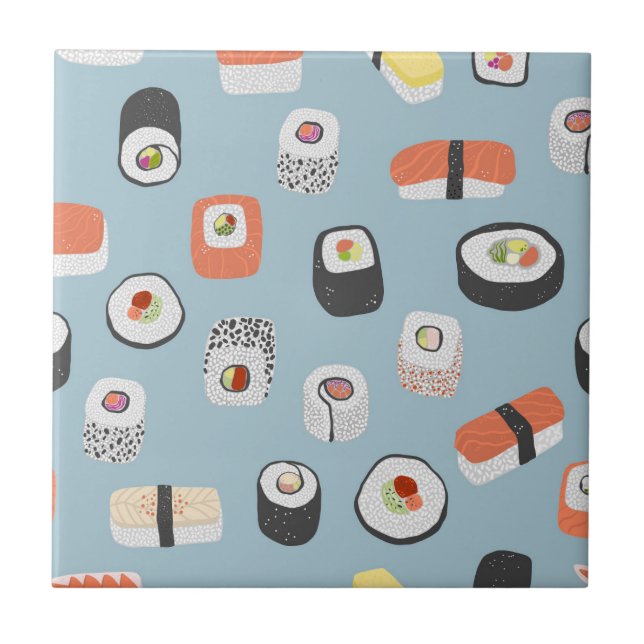 Sushi Nigiri Maki Roll Pattern Ceramic Tile (Front)