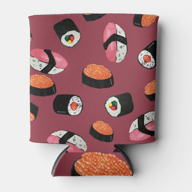 Sushi Onigiri Rolls: Seamless Illustration Can Cooler (Front)