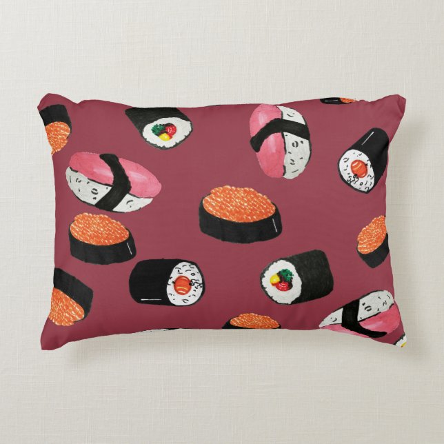 Sushi Onigiri Rolls: Seamless Illustration Decorative Cushion (Front)