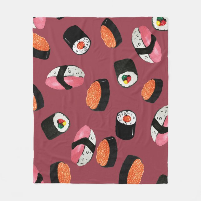 Sushi Onigiri Rolls: Seamless Illustration Fleece Blanket (Front)