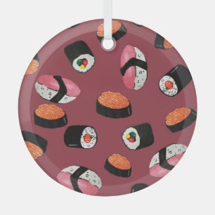 Sushi Onigiri Rolls: Seamless Illustration Glass Tree Decoration