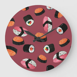 Sushi Onigiri Rolls: Seamless Illustration Large Clock