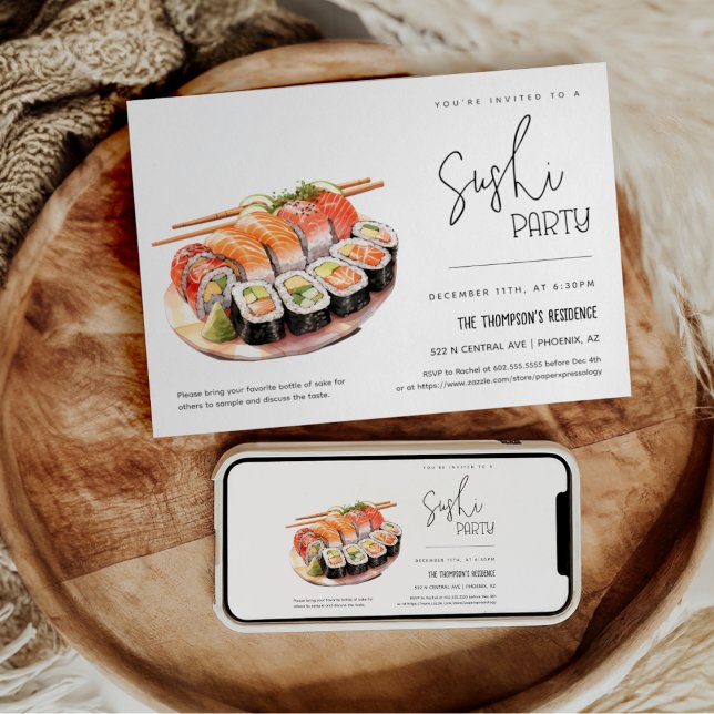 Sushi Party Any Occasion Party Sushi Night Party Invitation (Creator Uploaded)
