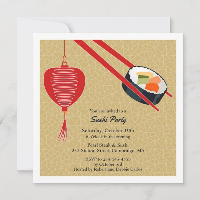 Sushi Party Flat Invitation (Front)