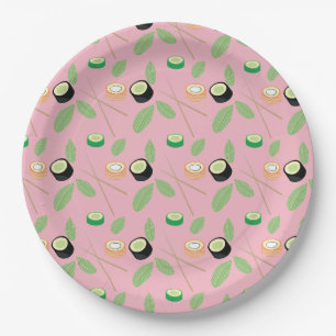 Sushi Party Hibachi Sushi Rolls and Chopsticks Paper Plate