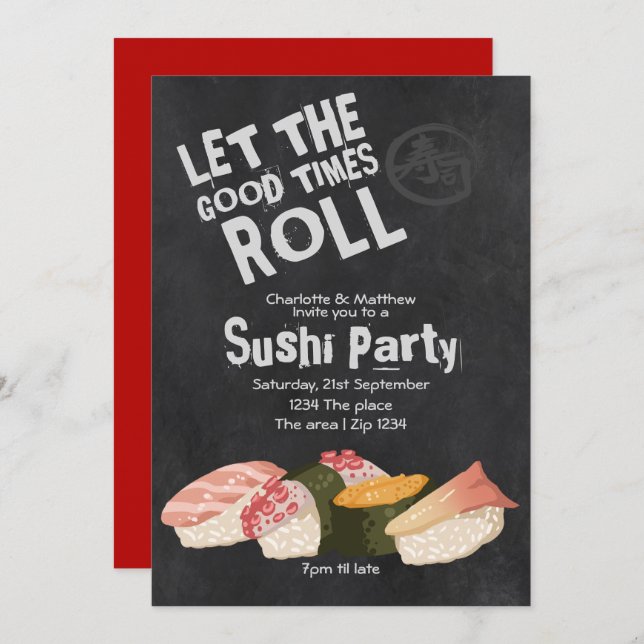 Sushi Party Let The Good Times Roll Japanese Invitation (Front/Back)