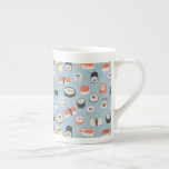 Sushi Pattern Bone China Mug<br><div class="desc">Japanese sushi food art pattern on a light blue background.  Perk up your kitchen!  Original art by Nic Squirrell.</div>