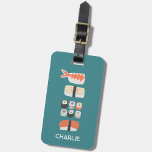 Sushi Personalised Luggage Tag<br><div class="desc">Fun Japanese sushi pattern on a deep teal green background. Change the name on the front and contact details on the back to personalise.  Original art by Nic Squirrell.</div>
