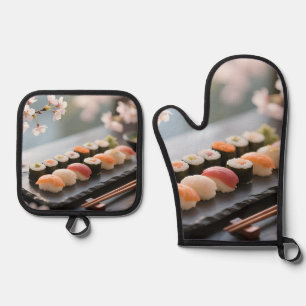 Sushi Platter Cherry Blossom Oven Mitt & Pot Holder Set