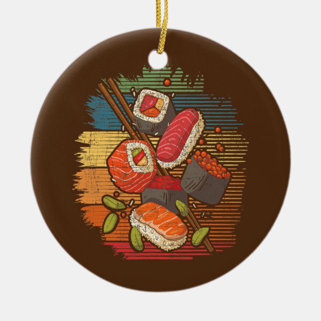 Sushi Retro Art Japan Japanese Food Lover Cuisine Ceramic Tree Decoration (Front)
