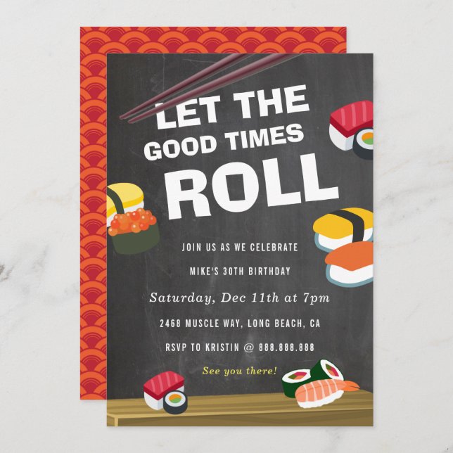 Sushi Roll Birthday Celebration invitation (Front/Back)