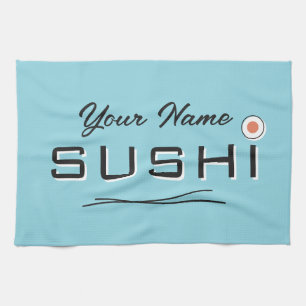 Sushi roll kitchen towel with chopsticks logo