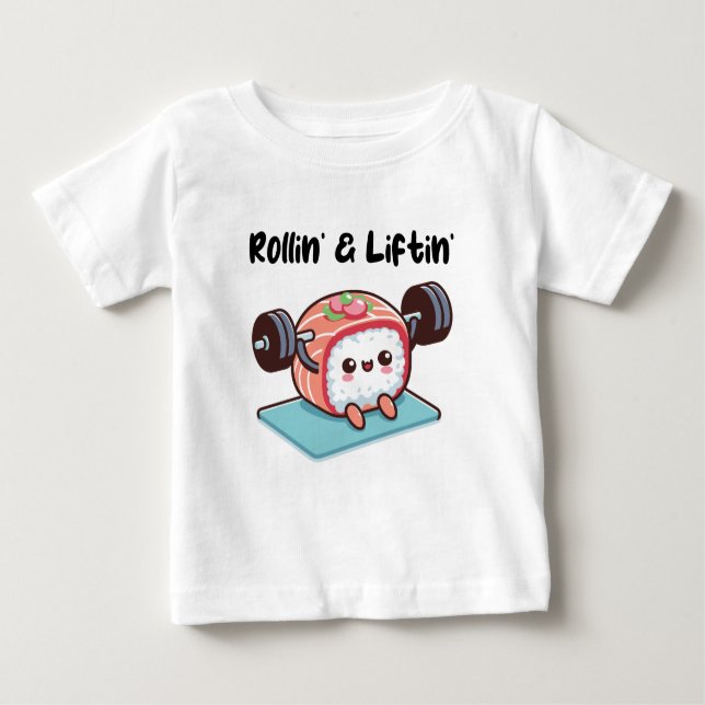 Sushi Roll Lifting Weights Baby T-Shirt (Front)