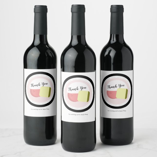 Sushi Roll Salmon Birthday Restaurant   Wine Label (Bottles)
