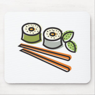 sushi rolls and chopsticks mouse pad