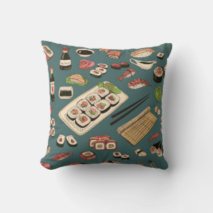 Sushi Rolls: Coloured Seamless Vintage. Cushion