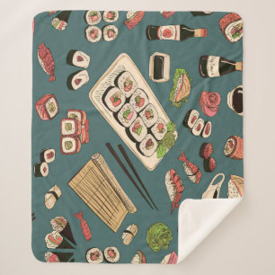Sushi Rolls: Coloured Seamless Vintage. Sherpa Blanket
