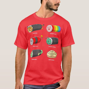 Sushi Rolls Kawaii Anime Animals Eat Japanese Food T-Shirt