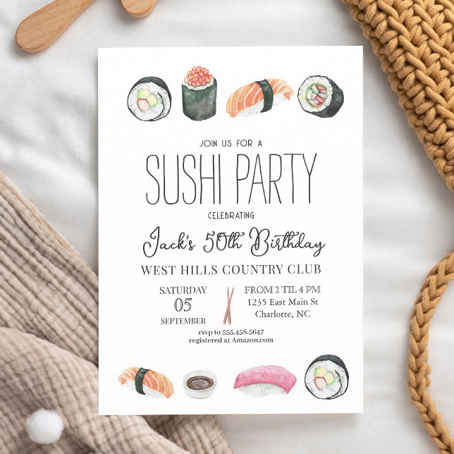 Sushi & Sake Birthday Celebration Invitation (Creator Uploaded)
