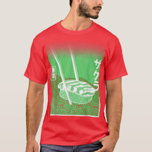 Sushi & Sakura Japanese Cherry Blossom Green Colou T-Shirt