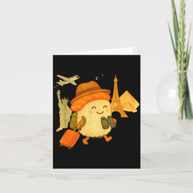 Sushi Salmon Roll Loves To Travel  Card (Front)