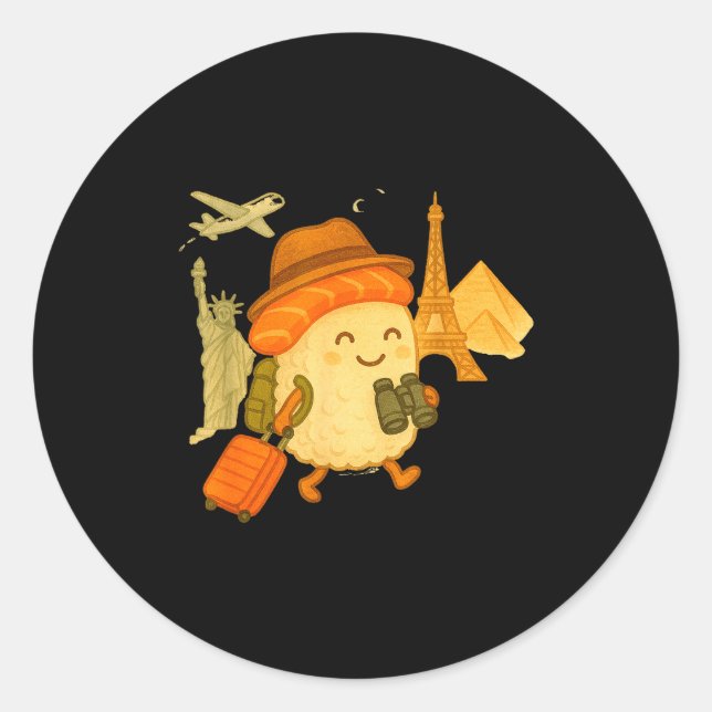 Sushi Salmon Roll Loves To Travel  Classic Round Sticker (Front)