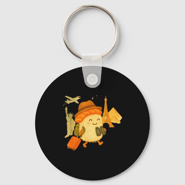 Sushi Salmon Roll Loves To Travel  Key Ring (Front)