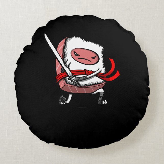 Sushi Samurai Ninja Kawaii Japanese Food Round Cushion (Front)