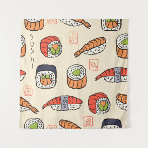 sushi seamless pattern tapestry