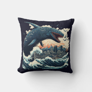 Sushi Shark Monster Attacking The City Cushion