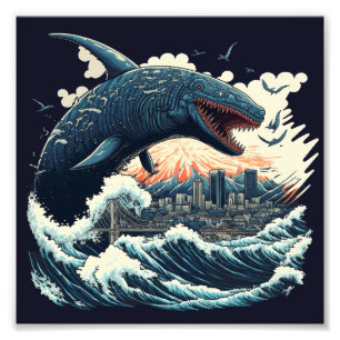 Sushi Shark Monster Attacking The City Photo Print