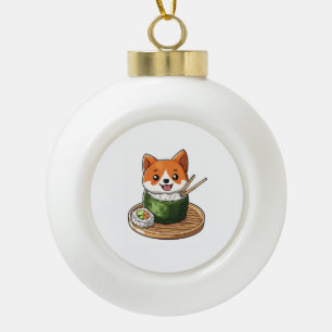 Sushi Shiba � Funny Food Dog Ceramic Ball Christmas Ornament