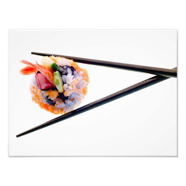 Sushi Shrimp Roll Black Chopsticks on White Japan Photo Print (Front)