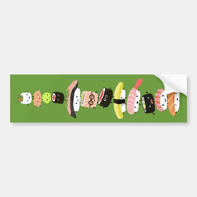 Sushi Stack - A Happy Tower of Kawaii Friends Bumper Sticker (Front)