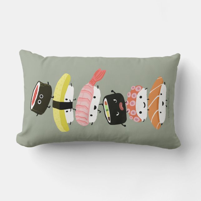 Sushi Stack - A Tower of Happy Sushi Friends Lumbar Cushion (Front)