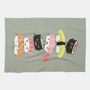 Sushi Stack - A Tower of Happy Sushi Friends Tea Towel