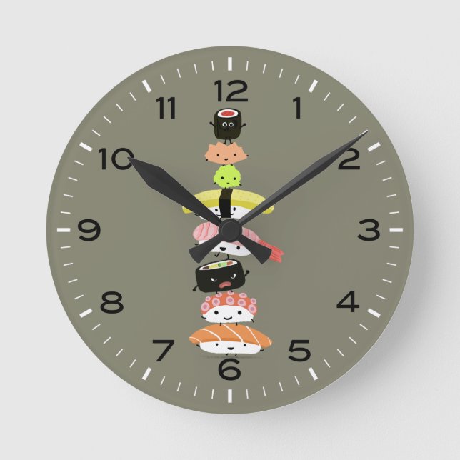 Sushi Stack Kawaii Sushi Characters Round Clock (Front)