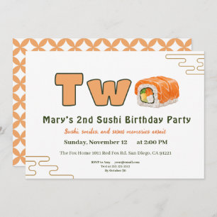  Sushi-Themed 2nd Birthday Invitation