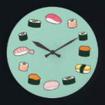 Sushi Time! Funky (Mint) Wall Clock<br><div class="desc">It's sushi time all the time with this funky wall clock featuring cute sushi artwork!</div>