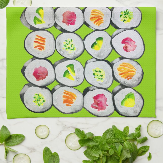 Sushi Time watercolor wasabi Tea Towel (Folded)
