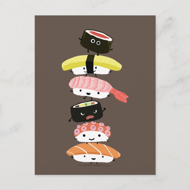 Sushi Tower - A Happy Stack of Sushi Friends Postcard (Front)