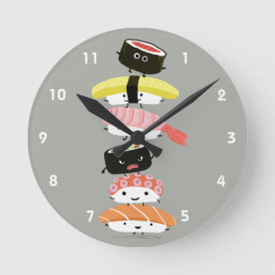 Sushi Tower - Cute Sushi Friends Round Clock