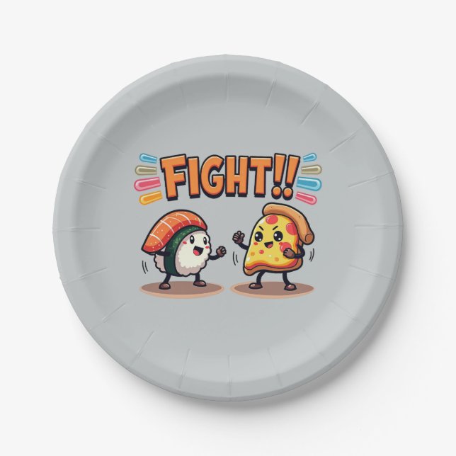 Sushi vs Pizza Paper Plate (Front)