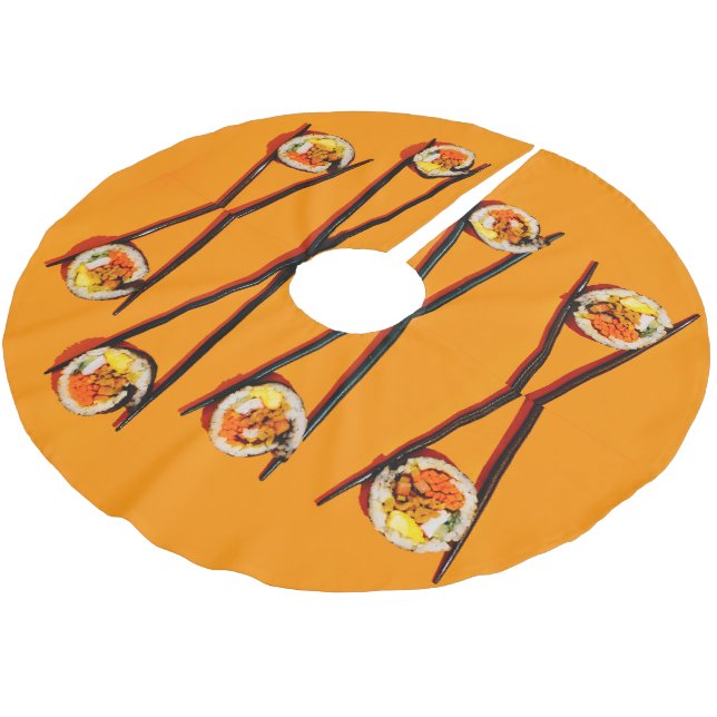 Sushi with Chopsticks Brushed Polyester Tree Skirt (Angled)