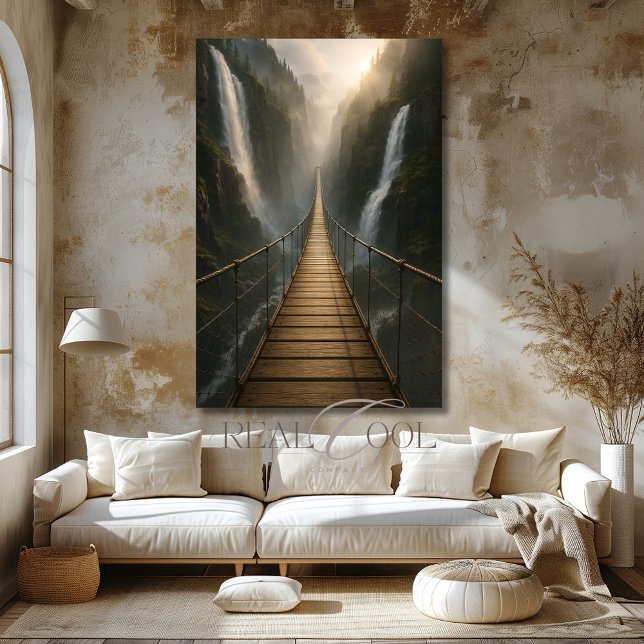 Suspended Bridge Over Canyon, River and Mountains Canvas Print (Creator Uploaded)