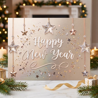 Suspended Stars Happy New Year Chic Postcard